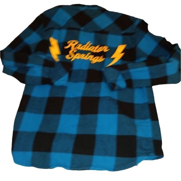 Disney Cars blue‎ and black checkered flannel shirt size 7/8 - Picture 3 of 5